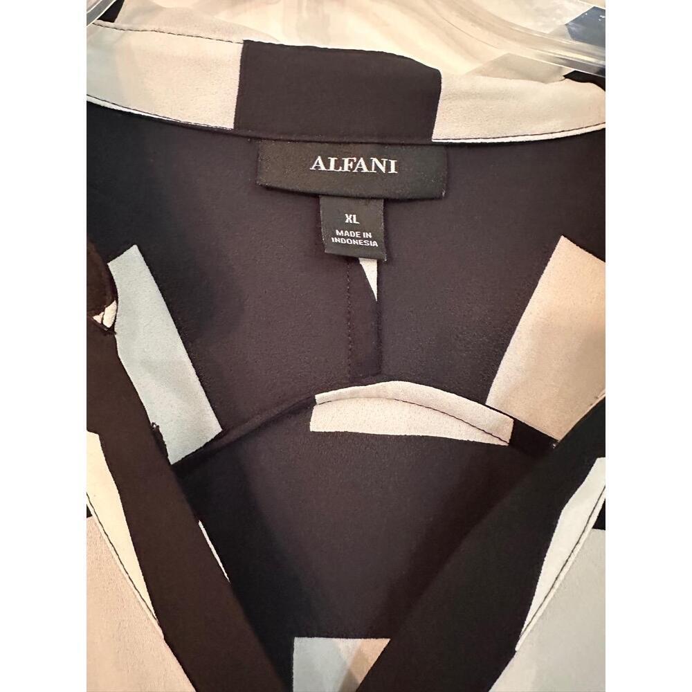 ALFANI Womens XL Black White Geometric Button-Down Tunic Roll Up Sleeve - Picture 6 of 6